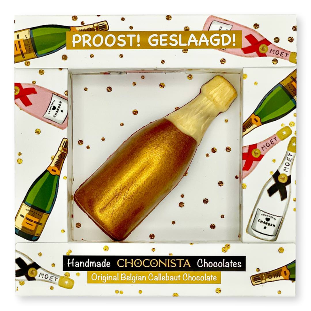 Chocolade champagnefles geslaagd