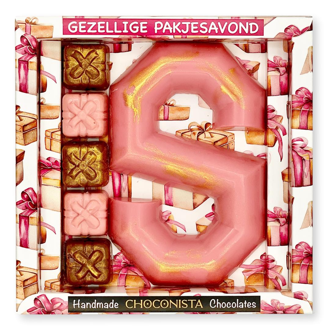 Chocolade Sinterklaasletter Roze met Pakjes