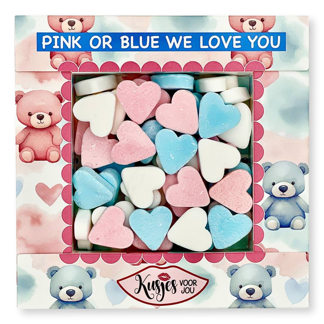 Snoep Harten Roze Blauw - Pink Or Blue We Love You