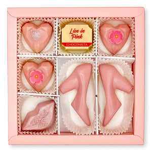 Foto brievenbus chocolade cadeau box ‘Live Your Life in Pink’ bestellen